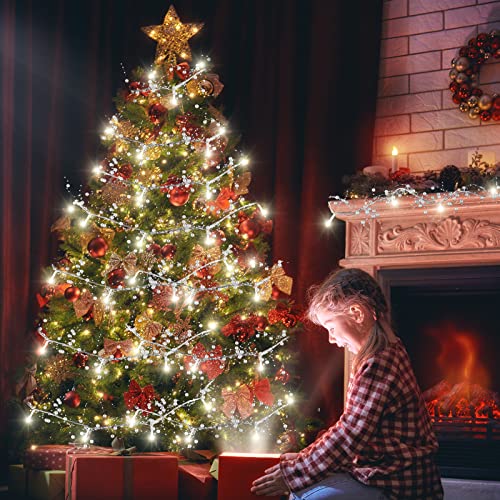 Guirlande perles de Noël 10m argentée LED pour cheminée