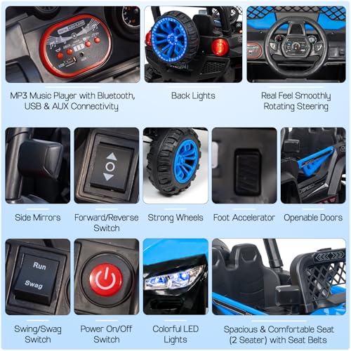 Image of Toyzone Buster Electric Jeep (Blue) | 12V Rechargeable Ride on with 8Ah Battery | Music Player with BT, USB & AUX | Smooth Acceleration | 6M Battery Warranty | Age 3-12 Years, Upto 50 kg