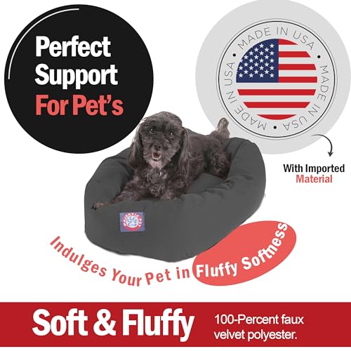 Image of Majestic Pet 24 Inch Bagel Calming Dog Bed Washable - Cozy Soft Round Dog Bed with Spine Support for Dogs to Rest Their Head - Fluffy Donut Puppy Mat 24x19x7 (Inch) Small - Gray