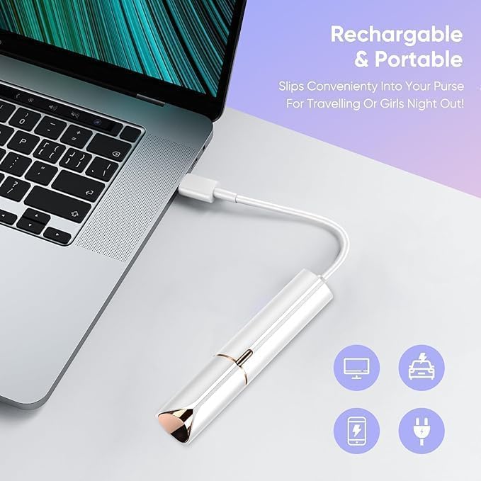 Image of EIRMON 2 in 1 Eyebrow and Body Hair Remover for Women, Lipstick Shape Mini Facial Hair Trimmer with LED Light, Washable and Removable Design, Rose Gold and White, USB Rechargeable (Conical)