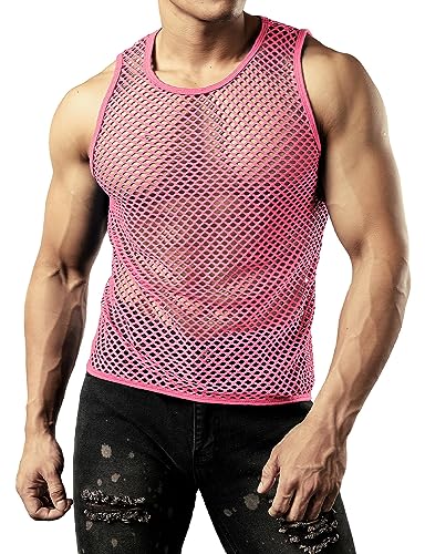 Image of JOGAL Men's Mesh Fishnet Fitted Sleeveless Muscle Top