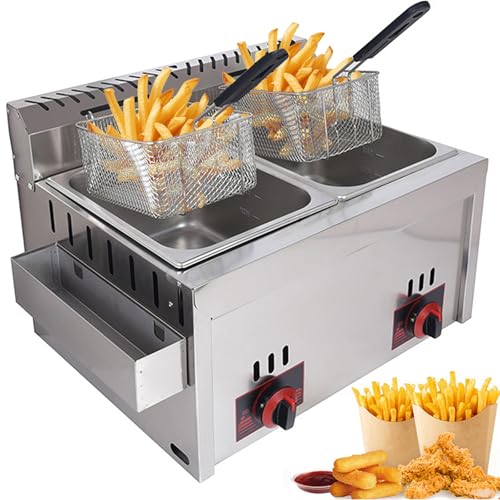 Zickdom Friteuse Professionnelle en Acier Inoxydable avec 2 Paniers - Friteuse à Gaz Durable pour Restaurant et Cuisine Domestique 62×47×40cm-A