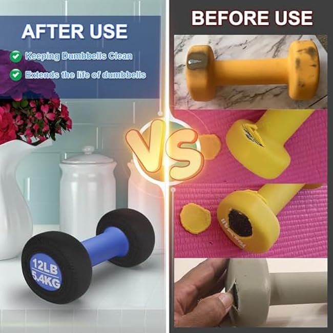 Cosmos 4 Pcs Neoprene Dumbbell Head Ends Protector Cover Wrap - Hand Weight Stretchy Ends Cover Barbell Wrap Sleeve Compatible with DOHL Neoprene Coated Dumbbell 7-15 LBS