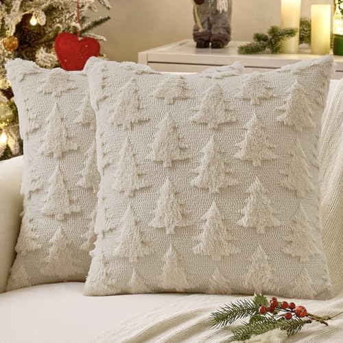 MIULEE Christmas Throw Pillow Covers Beige Christmas Decorations Set of 2 Xmas Tree 18x18 Pillow Covers Soft Plush Faux Wool Pillowcases Holiday Festivals Winter Home Decor Sofa Couch Bed Porch MIULEE Christmas Throw Pillow Covers Beige Christmas Decorations Set of 2 Xmas Tree 18x18 Pillow Covers Soft Plush Faux Wool Pillowcases Holiday Festivals Winter Home Decor Sofa Couch Bed Porch