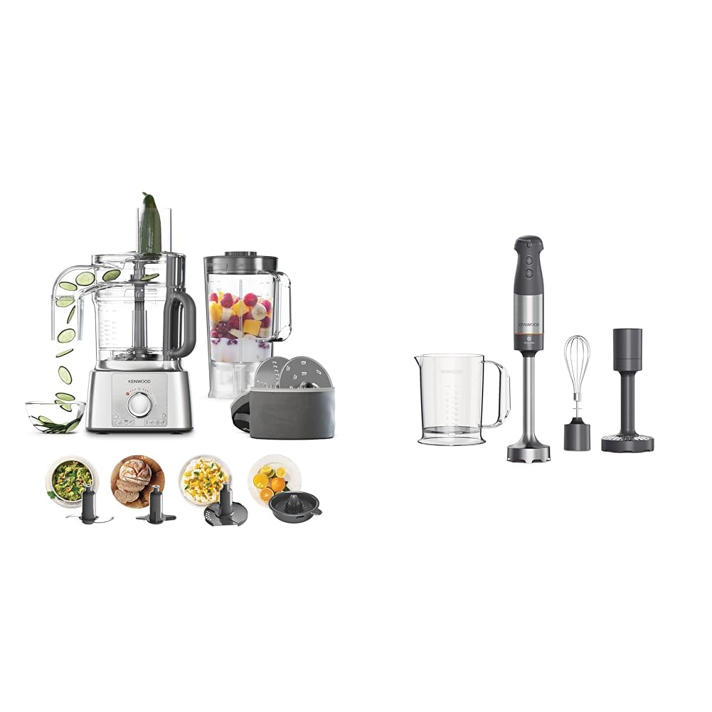 Kenwood Robot da Cucina MultiPro Express FDP65.590SI con Ampia Gamma di Accessori & Triblade XL HBM60.007GY Frullatore ad Immersione, Mixer, Asta in Acciaio Removibile