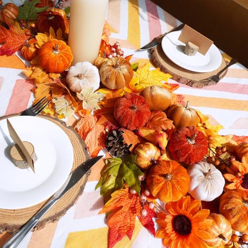 Image of Winlyn Set of 12 Small Faux Fall Harvest Velvet Pumpkins Decorative Fabric Foam Pumpkins in Rust Orange Champagne Gold 3 inch for Autumn Farmhouse Wedding Halloween Thanksgiving Table Centerpiece Decor