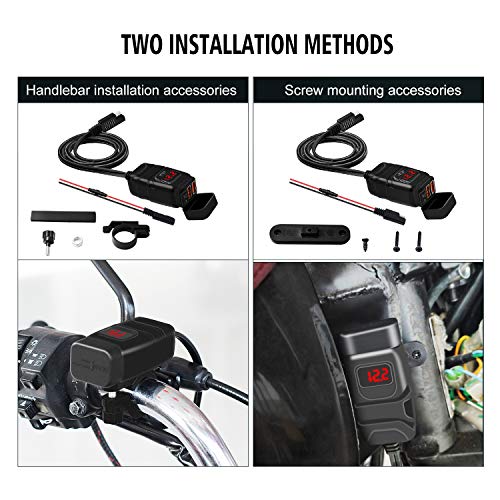 Image of Motorcycle USB Phone Charger, Waterproof 6.8A Dual Port QC3.0 Fast Charging, SAE USB Adapter, Voltmeter ON /Off Switch & Fuse for Phone,Tablet, Camera,GPS. (7 /8inch Handlebar, Red)