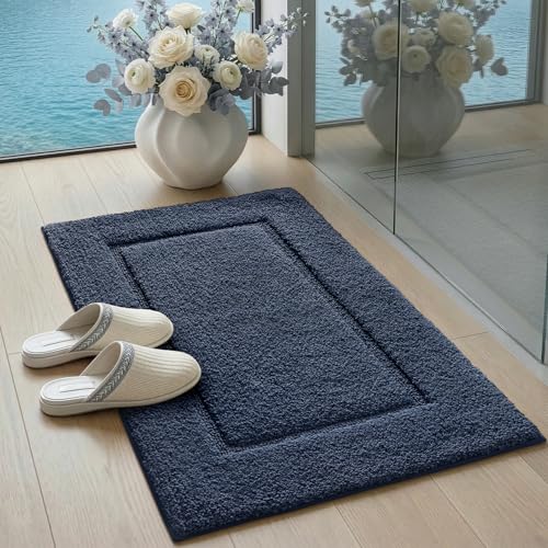 DEXI Bathroom Rugs 43x24, Washable Non Slip Bath Mat for Shower Floor, Absorbent Quick Dry Bathmat with Rubber Backing, Ultra Soft Plush Carpet for Tub, Navy by DEXI - Image 5