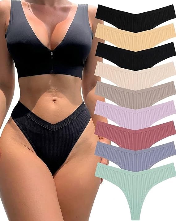 Premium Ribbed Thong Panty for Women – Ultra Soft, Stretchable & Comfortable Everyday Innerwear with Modern Rib Texture, Breathable Fabric Pack of 6-image-12