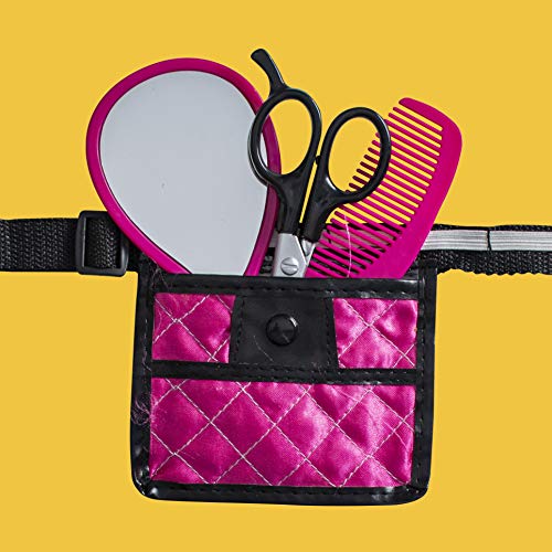 JaxoJoy Beauty Stylist Set – Complete Play Pretend Hair Salon Station Gift Playset for Girls with Toy Blow Dryer, Curler, Scissors, Comb, Mirror & Other Styling Tools – Recommended Ages 3+