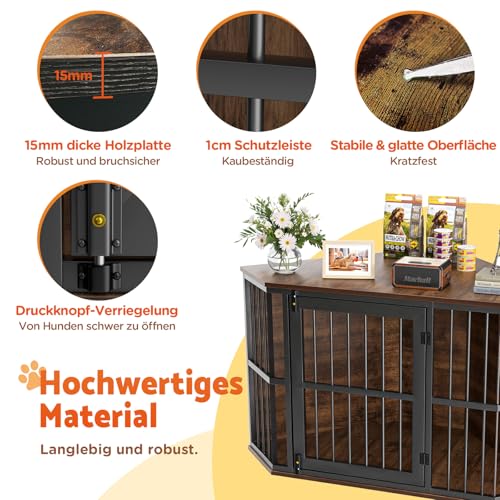 Gimars Eck-Hundekäfig Möbel, Hundehütte aus Holz, Beistelltisch, dekorative Haustierkiste für den Innenbereich, Möbelstil Hundehütte für kleine mittelgroße Hunde, Hundekäfig TV-Ständer, rustikales