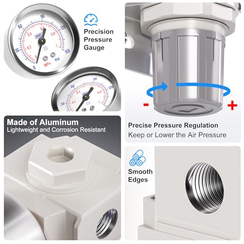 Régulateur de pression robuste Tailonz Pneumatic avec filetages NPT 6,35 mm étanches - 7