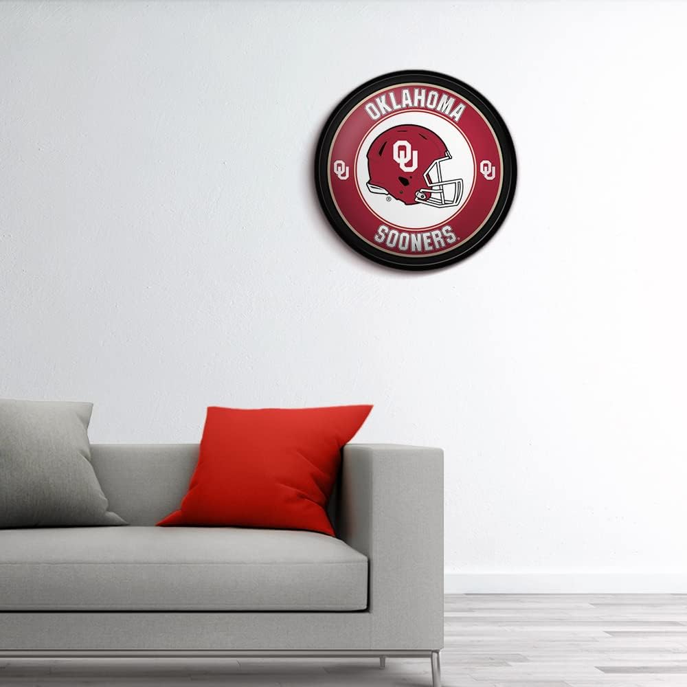 The Fan-Brand NCAA Oklahoma Sooners: Helmet - Modern Disc Wall Sign - Sports Team Bar Sign Décor - Home, Dorm, Garage, Office, Fan Cave