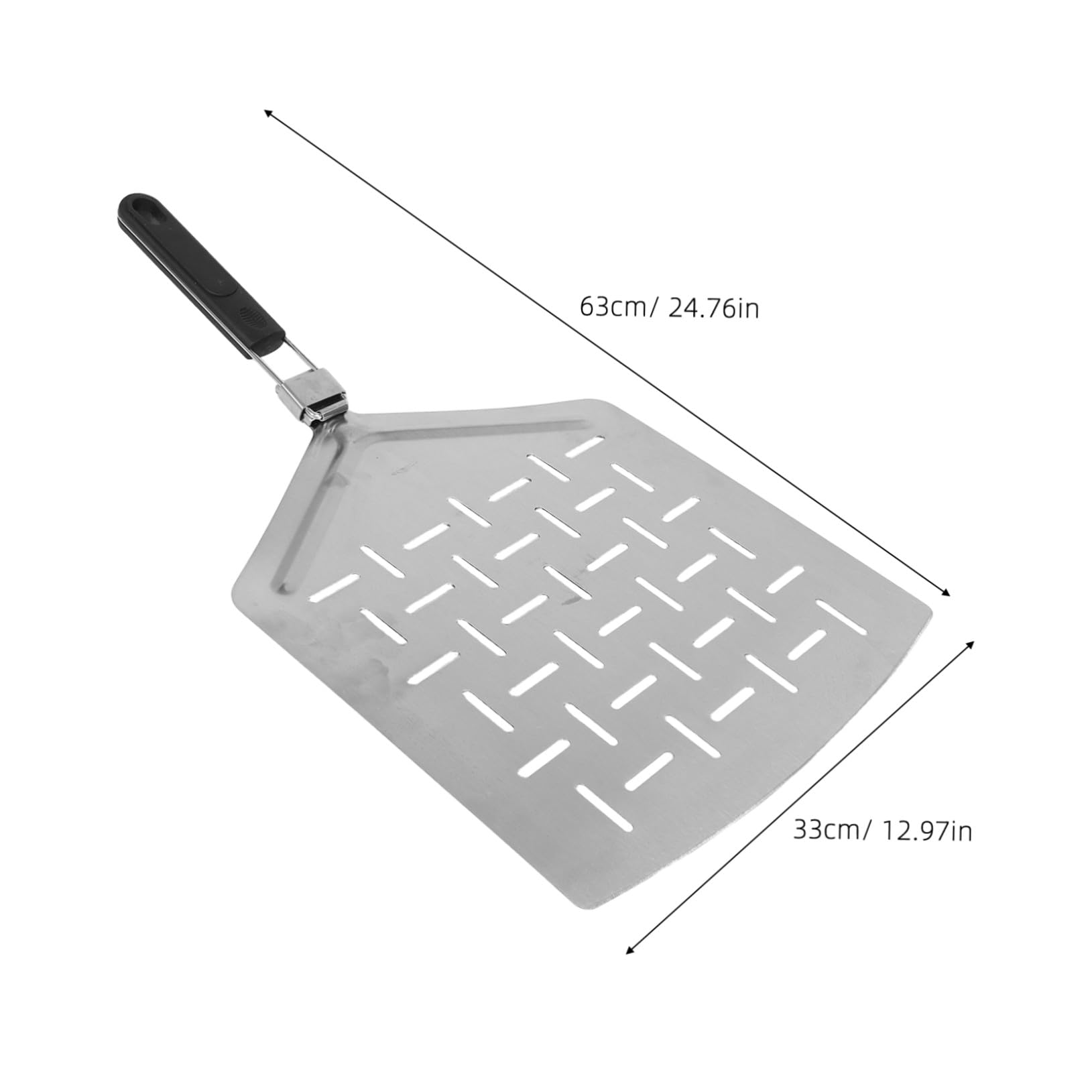 LABRIMP Pala para Pizza Perforada Mango Espátula Rectangular de Acero Inoxidable Pala de Hornear Ancha para Pizza Herramienta para Transferir y Pasteles