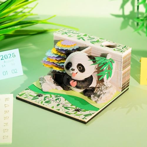 Calendario de reloj 2026 para escuela y casa, bloc de notas de panda con relieve 3D
