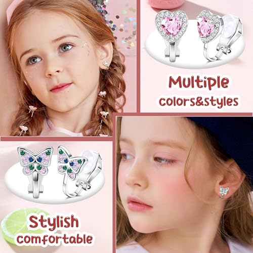 FASACCO 8-10Pairs Clip on Earrings for Women Girls Colorful Crystal Non-Piercied Earrings Cute Flower Heart Butterfly Pearl Clip-on Earrings Over 3 Years Old3