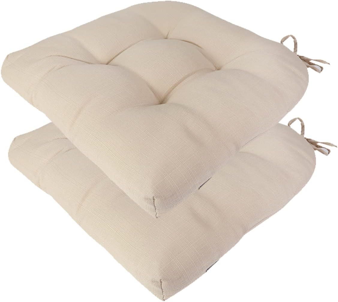 Outdoor Chair Cushions 19 x19 Inch,Water Resistant Tufted Seat Cushions 19",Reversible,Weather Resistant,Rounded Back Wicker Chair Cushion for Patio Garden Furniture(Antique Beige)