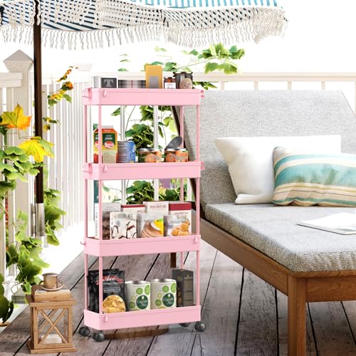 image for SPACEKEEPER Slim Rolling Storage Cart 4 Tier Bathroom Organizer Utilit