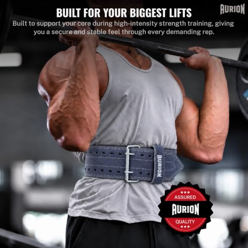 Image of Aurion 6mm Suede Gym Belt for Weight Lifting & Powerlifting | 4-Inch Wide Deadlift, Squat & Heavy Lifting Belt for Men & Women | L-XL (36″-46″) Blue Grey