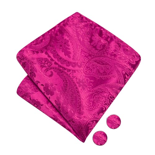 Image of Hi-Tie Bow Tie Men Pre Tied Bowtie Pocket Square Cufflinks Lapel Pin Formal Wedding Bow Ties for Men Party Tuxedo Bowtie Set,Barbie Pink Paisley Floral