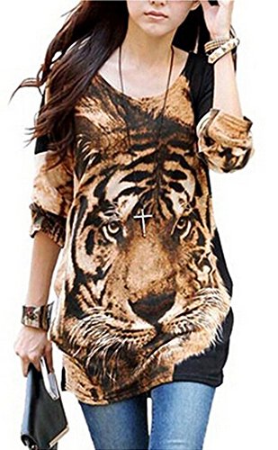 Relipop Women Fashion Shirt Long Sleeve Tiger Print Blouse Casual Tops,X-Large