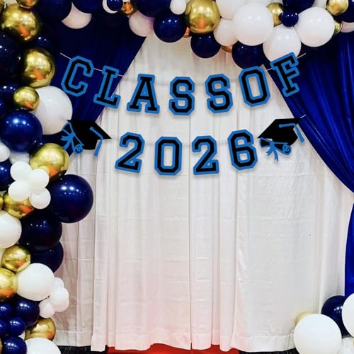 Image of Class of 2026 Graduation Banner University College Grad Garlands Decoration Party Supplies High School Colors Blue