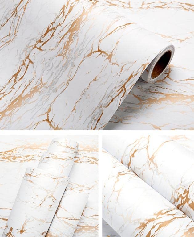 Image of Matt Marble Wallpaper | Decorative for Cabinets Countertops Kitchen,Shelves | Self Adhesive | Film Peel and Stick | Waterproof (Inches 24 x 300, Marble White Gold Matte)