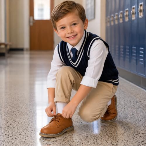 Image of KIDSUN Toddler Dress Shoes Boys Girls Lace Up Oxford Shoes School Uniform Loafer Flats Casual Wedding Party Shoes