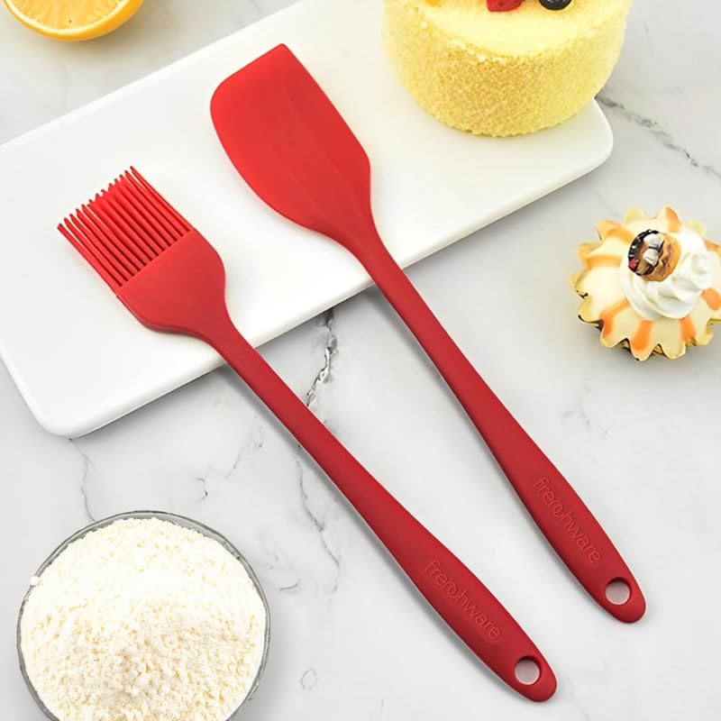 Frenchware Set of 2 Non-Stick Silicone Large Spatula, Oil Brush for Cooking