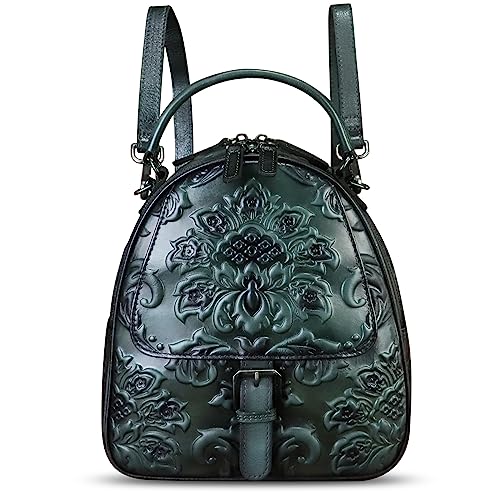 Image of Genuine Leather Satchel for Women Purse Embossed Crossbody Handbag Top Handle Bags Handmade Convertible Backpack Knapsack | Embossed