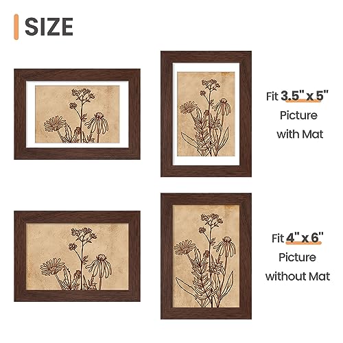 Image of upsimples 4x6 Picture Frame, Display Pictures 3.5x5 with Mat or 4 x 6 Without, Wall Hanging Photo Frames, Brown, 1 Pack