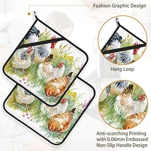 Chickenroosterfarmpotholdersetof2heatresistantpotholdersovenhotpadsforkitchencookingbakingbbq Urban Country Home Decor Chicken rooster farm pot holder set of 2heat resistant potholders oven hot pads for kitchen cooking baking bbq urban country home decor