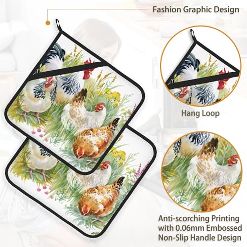 Chickenroosterfarmpotholdersetof2heatresistantpotholdersovenhotpadsforkitchencookingbakingbbq Urban Country Home Decor Chicken rooster farm pot holder set of 2heat resistant potholders oven hot pads for kitchen cooking baking bbq urban country home decor