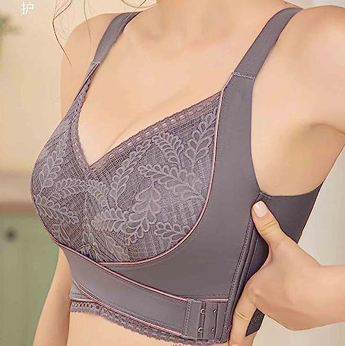 Kendally Bra, Kendally Comfy Corset Bra Front Cross Side Buckle Lace Bras Wireless Slim and Shape Bra for Older Women Front Closure Bralette for Women Bras That Lift and Separate Gray
