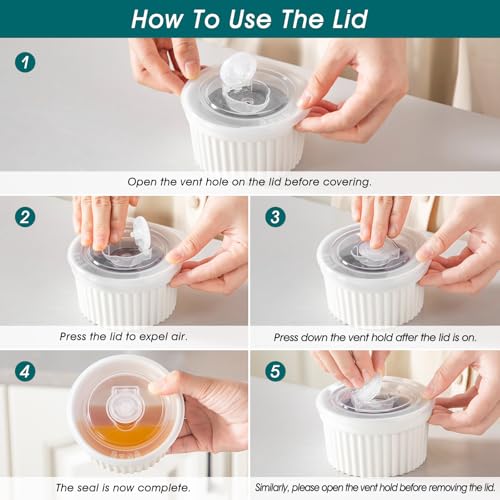 vancasso 8 oz Ramekins with Lid Porcelain Creme Brulee Souffle Dishes White Pudding Custard Cups Ramiken for Baking Dishwasher and Oven Safe Set of 6