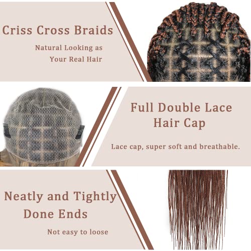 Remy Blue Criss Cross Braided Wigs For Black Women Double Full Lace Knotless Box Braids Wig With Baby Hair (36 Inch, 1B/30) #TOP1