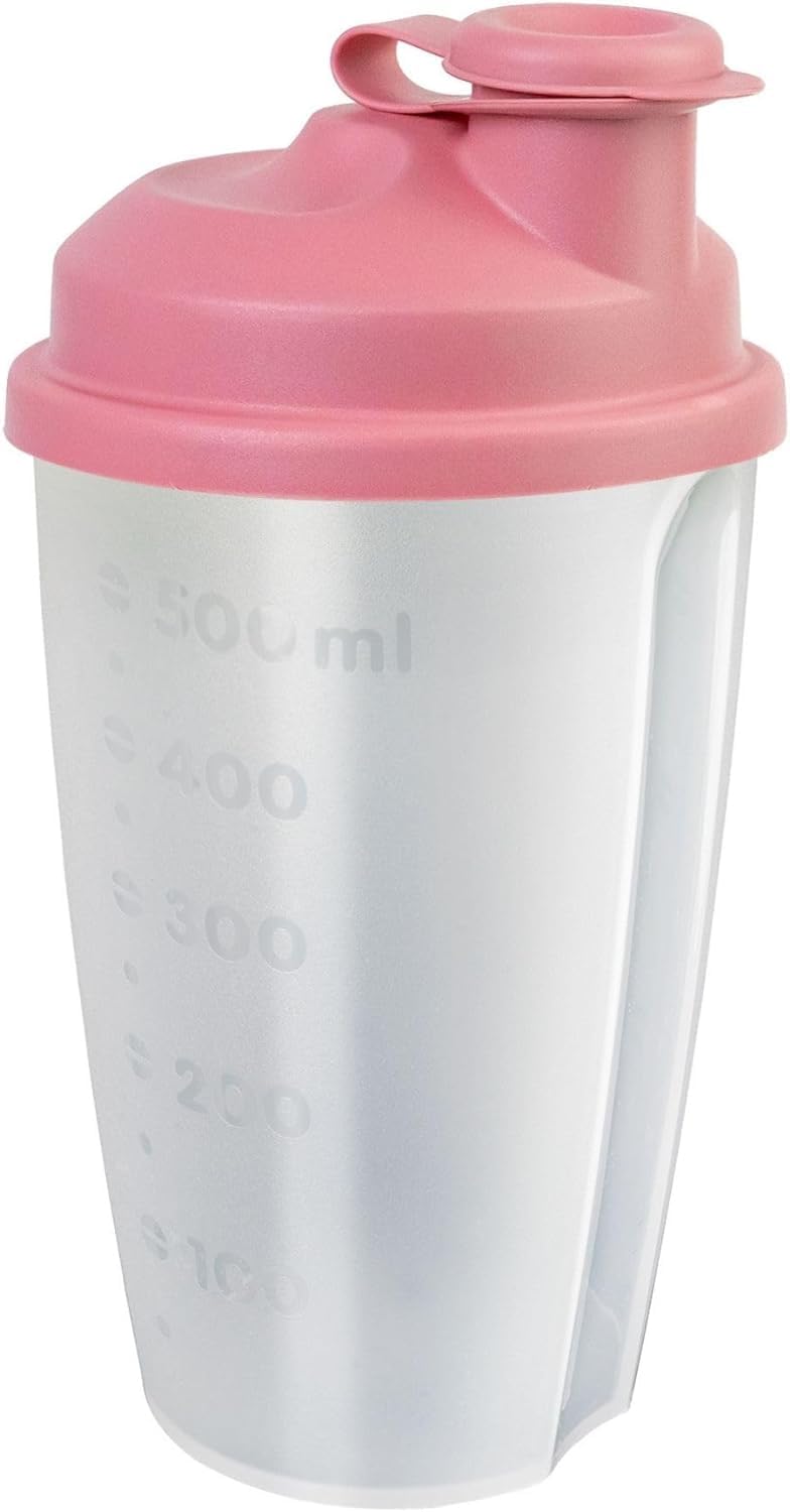 Westmark Dressing Shaker with measuring scale, Removable mixing disc and closable spout, Volume: 0.5 l, Plastic, BPA-free, Mixery, Colour: Translucent/pink, 2435227P