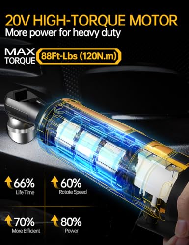 1/2 Inch Cordless Ratchet Wrench, for DEWALT 20V Max Battery, 88Ft-Lbs, 0-400RPM, Electric Ratchet Wrench Set with Variable Speed Trigger, Reinforced Head, R&F Switch, 7 Sockets, 1/2" to 3/8" Adapter