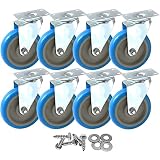 8 Pack 5 Inch Combo Caster Swivel Plate No Brake Plate Heavy Duty on Blue PU Wheels with Heavy Duty