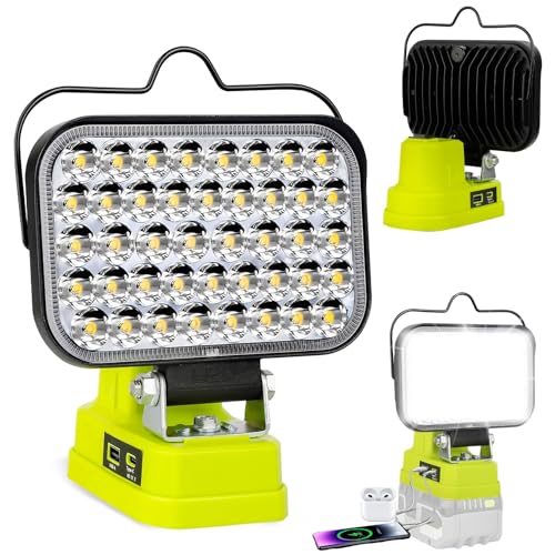 GZYZ Lámpara LED con batería compatible con batería Ryobi 40 V, 48 W 4200 lm, lámpara de trabajo inalámbrica, portátil, foco LED para obras, lámpara con USB y tipo C para camping, garajes (sin batería