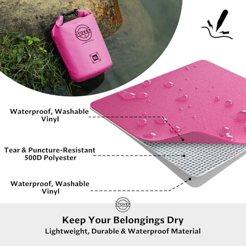Image of STOVER 5 /10 /25 /30 /40L Waterproof Dry Bag, Small Lightweight Roll Top Dry Bag Backpack w /Waterproof Phone Case, Kayaking, Travel, Hiking, Fishing, Tubing, Camping, the Beach, Men /Women (Pink)
