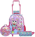Mochila Bolsa Reforçada Escolar Infantil Menina Girls Surprise Rodinha Costas Holográfica Lancheira Térmica Estojo