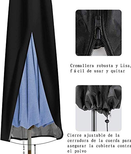 Voarge Parasol beschermhoes, 190 x 30 x 50 cm, PVC-coating met ritssluiting, outdoor afdekking voor parasol, paraplu… - Afbeelding 8