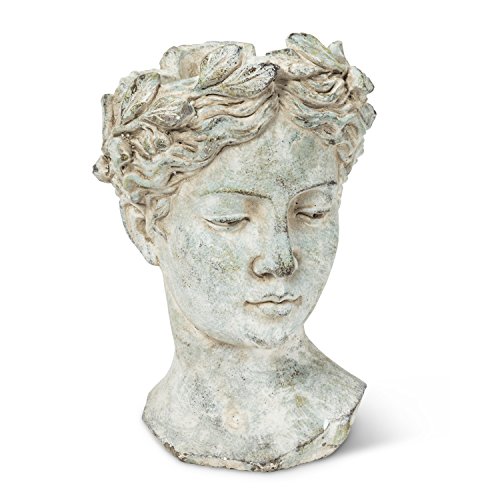 American Chateau Grey Cement Large Woman Greek Goddess Head Flower Pot Planter 10