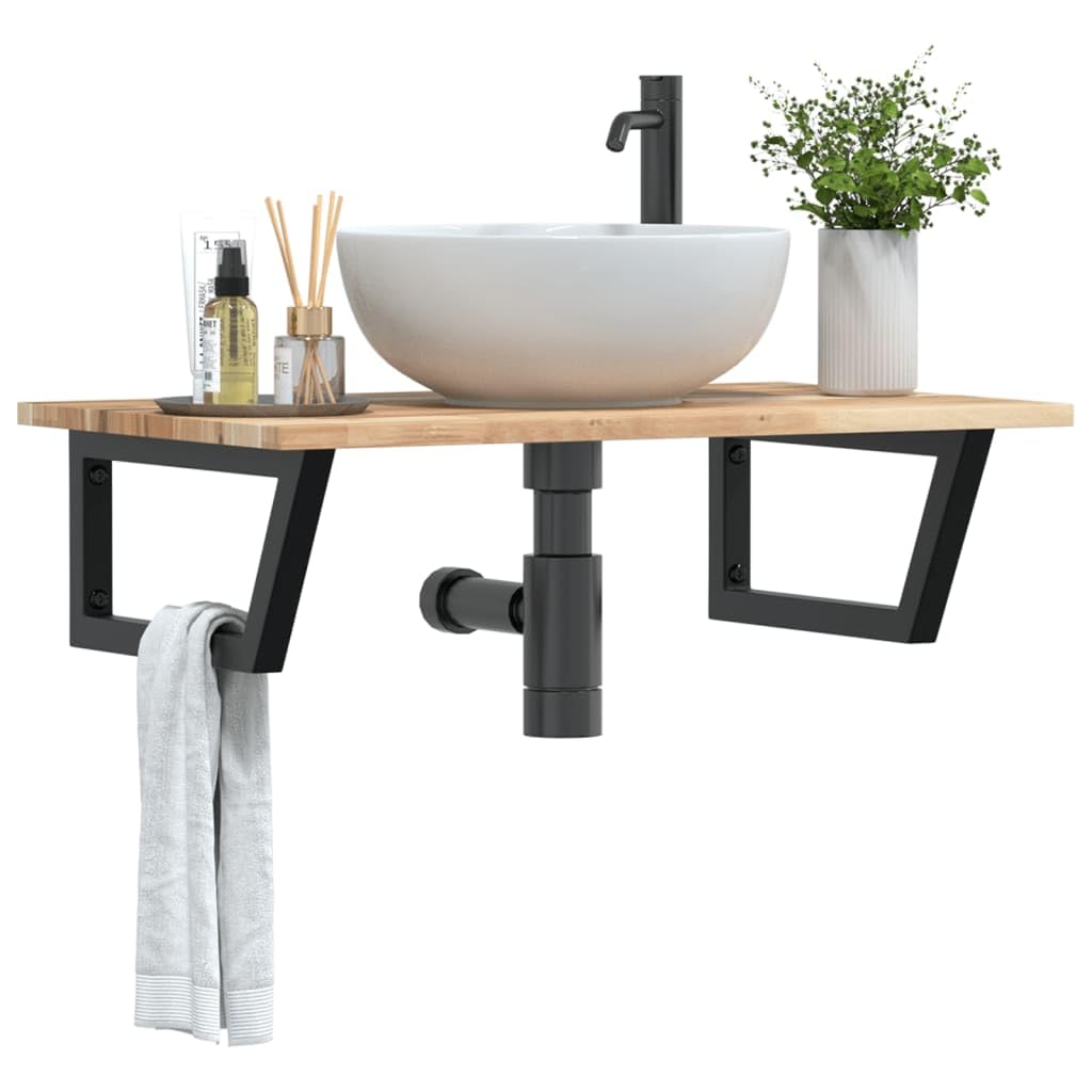 Estantería para lavabo de pared de acero y madera de acacia con soporte trapezoidal de 80 x 50 cm, soporta hasta 100 kg, ahorra espacio de baño para lavabo, accesorio con espacio de almacenamiento y