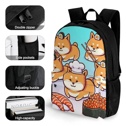 Lightweight Rucksack for Sports Travel Running - Big Capacity Multipurpose Anti-Theft Bookbag, Mshiba Inu And Sushi Travel and Sport Backpack Rucksack3