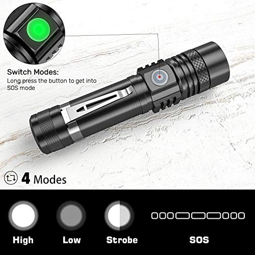 Karrong LED Taschenlampe USB Aufladbar (mit 18650 Akku) Extrem Hell Zoom Taschenlampen mit 4 Modi für Outdoor Camping Wandern Notfall - Image 5