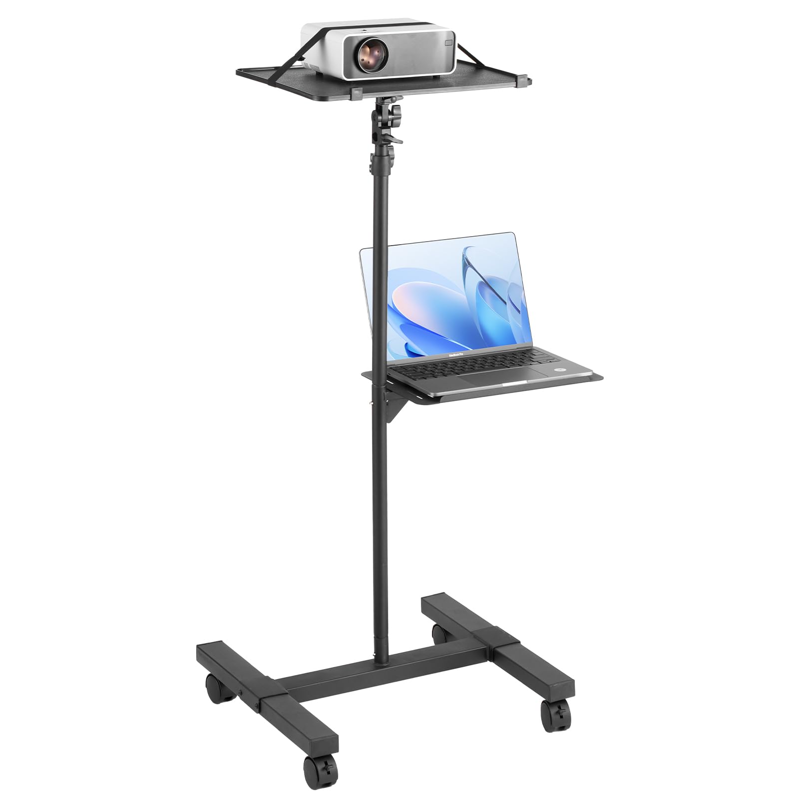 VEVOR Soporte para Proyector con Ruedas Soporte de Suelo para Proyector con Altura Ajustable de 580-1455 mm Soporte para Proyector con 2 Bandejas para Películas al Aire Libre, Hogar, Oficina, Negro