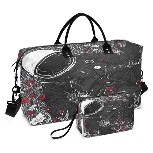 Weekender Bags Travel Duffel Gym Bag Astronaut Carry on Overnight Tote Bag with Toiletry Bag for Airplane Travel Trip Gym Yoga