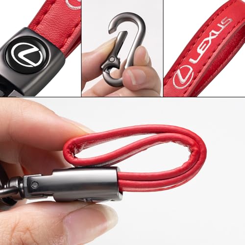 Image of Leather Car Keychain Key Ring for Men and Woean, Key Fob Car Accessories Family Present(red)